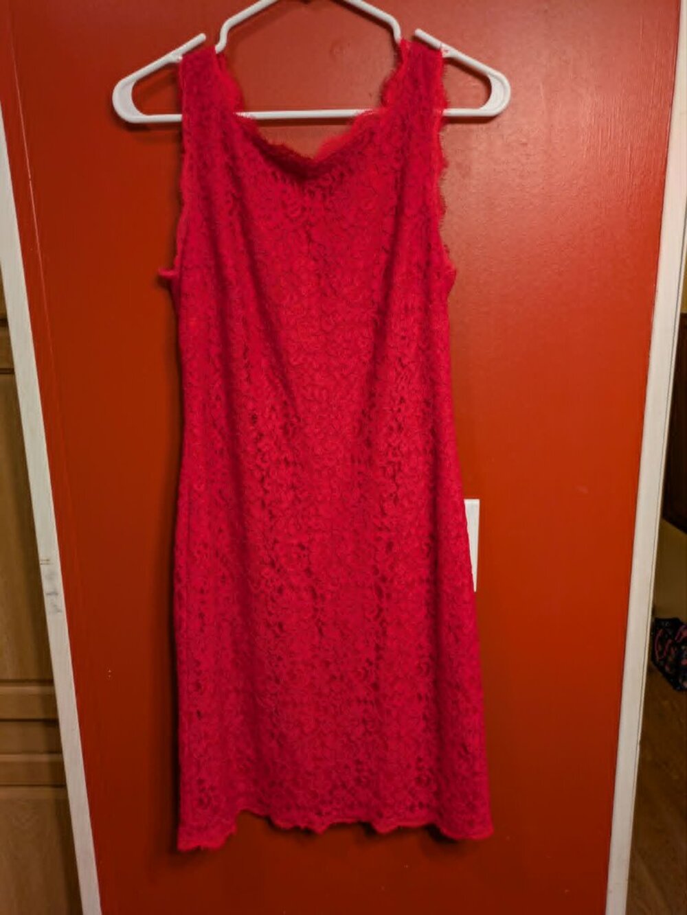 Adrianna Papell Red Lace Sleeveless Midi Dress Womens 10 Fully Lined